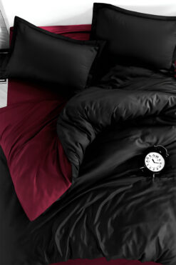 İQON Lastikli Çarşaflı Nevresim Takımı Tek Kişilik Bordo - Siyah