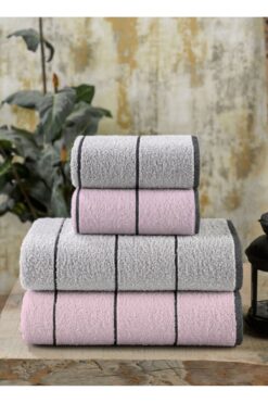 eumenia Pudra Valona 50 x 85 – 70 x140 cm 4'lü Banyo Havlu Seti | Pudra-Gri