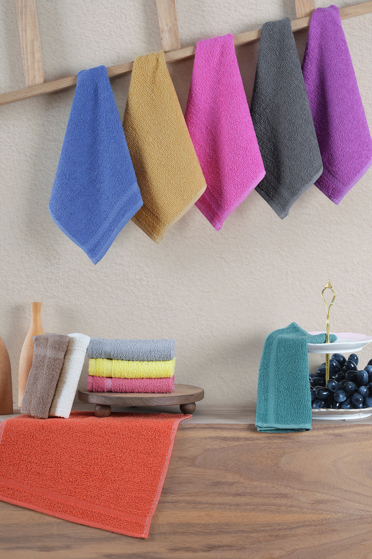 My Catherine 12'li 30x30 cm Rengarenk Mutfak Havlusu Seti - Yüksek Su Emiciliği ile Yumuşak ve Dayanıklı