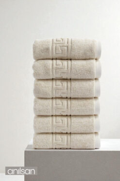 Anılsan 6'lı Greek Krem El Havlusu - 50x90 Cm, 225 Gr, %100 Pamuk, Spa Ve Otel Havlusu