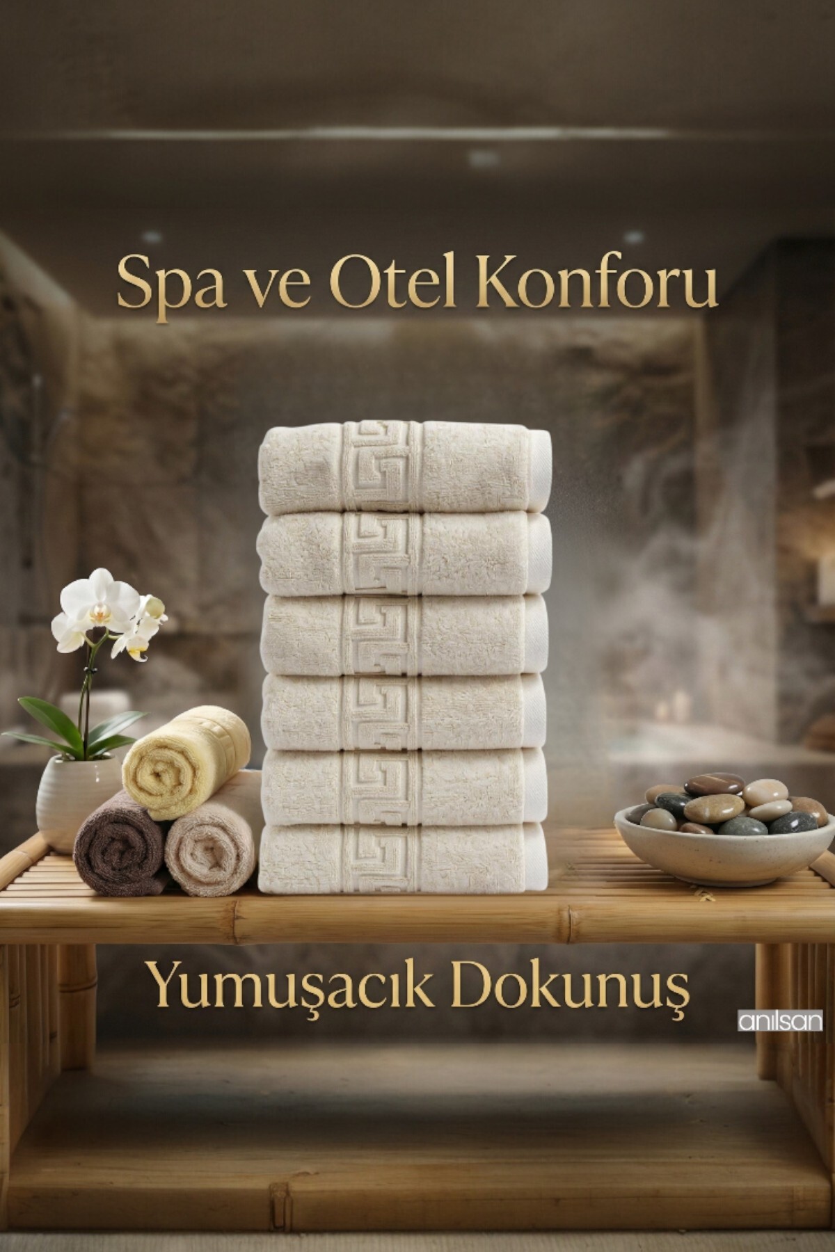 Anılsan 6'lı Greek Krem El Havlusu - 50x90 Cm, 225 Gr, %100 Pamuk, Spa Ve Otel Havlusu - Görsel 2
