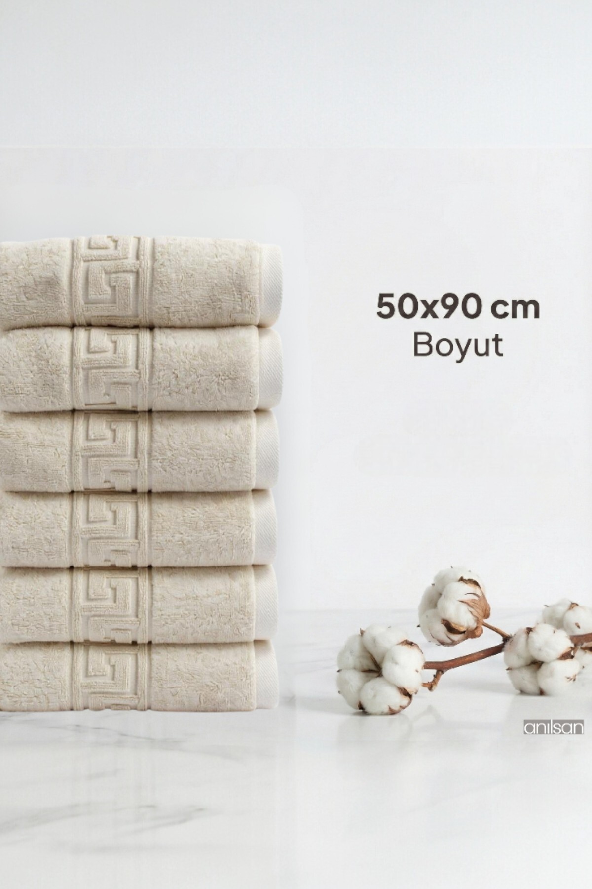 Anılsan 6'lı Greek Krem El Havlusu - 50x90 Cm, 225 Gr, %100 Pamuk, Spa Ve Otel Havlusu - Görsel 3