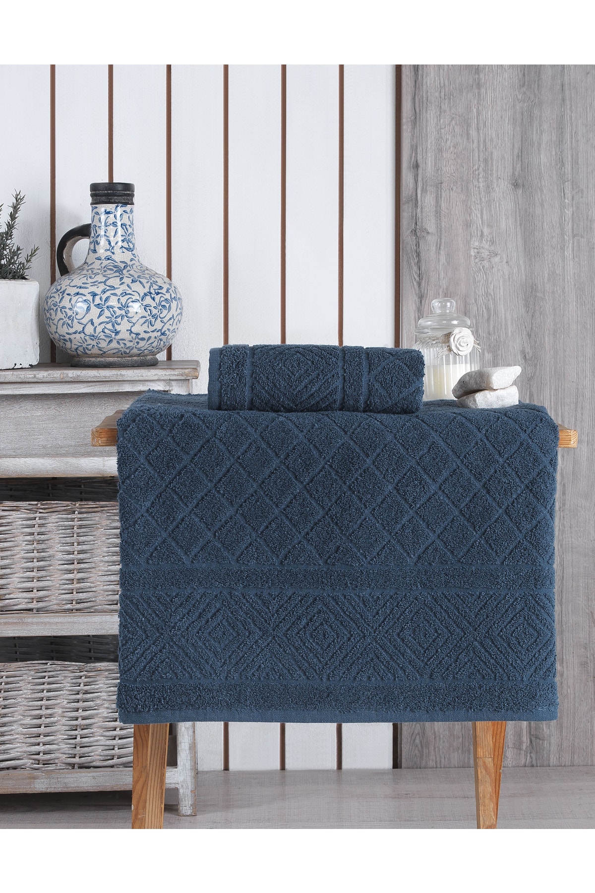 Louis Marie Reyna 2'li Banyo Havlu Seti | %100 Pamuk Lacivert