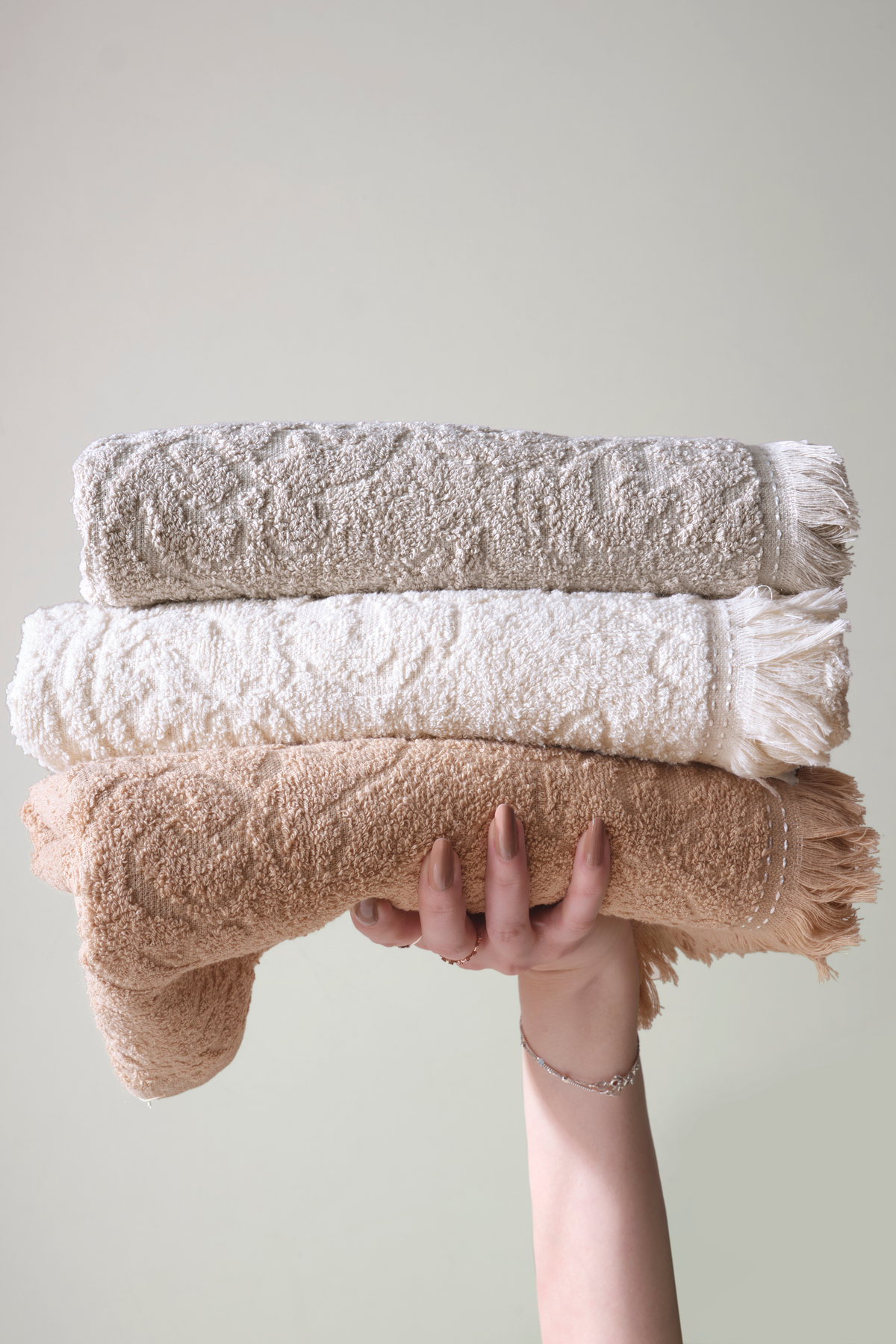 LADYNİL %100 Pamuk 3'lü Saçaklı Havlu - Çeyizlik Havlu Seti | Yüksek Emicilik & Lüks Konfor