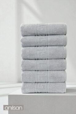 Anılsan 6'lı Greek Gri El Havlusu - 50x90 Cm, 225 Gr, %100 Pamuk, Spa Ve Otel Havlusu