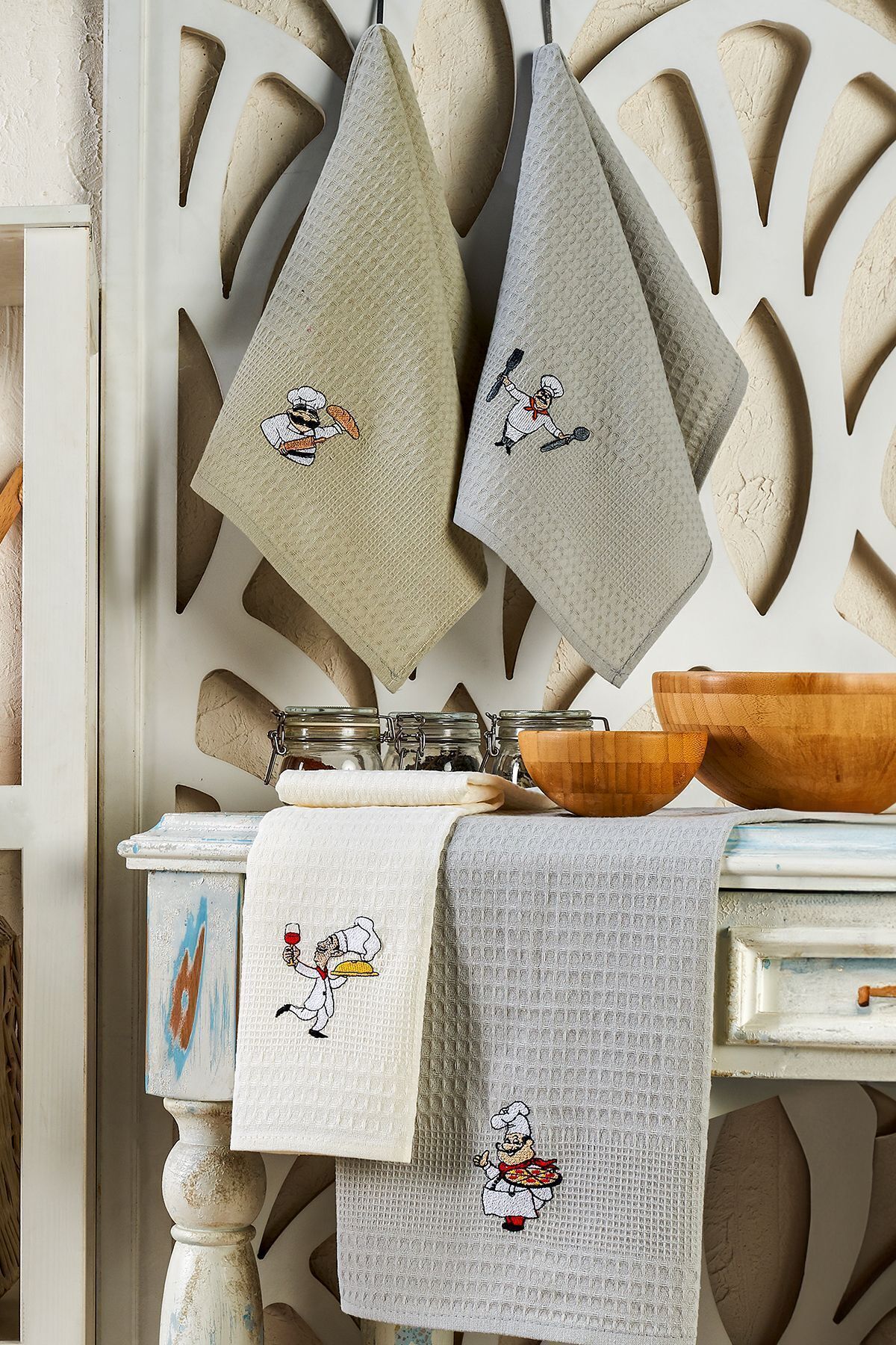 Eponj Home 6lı Kurulama Peçetesi Nakışlı 40x60 Şef - Görsel 3