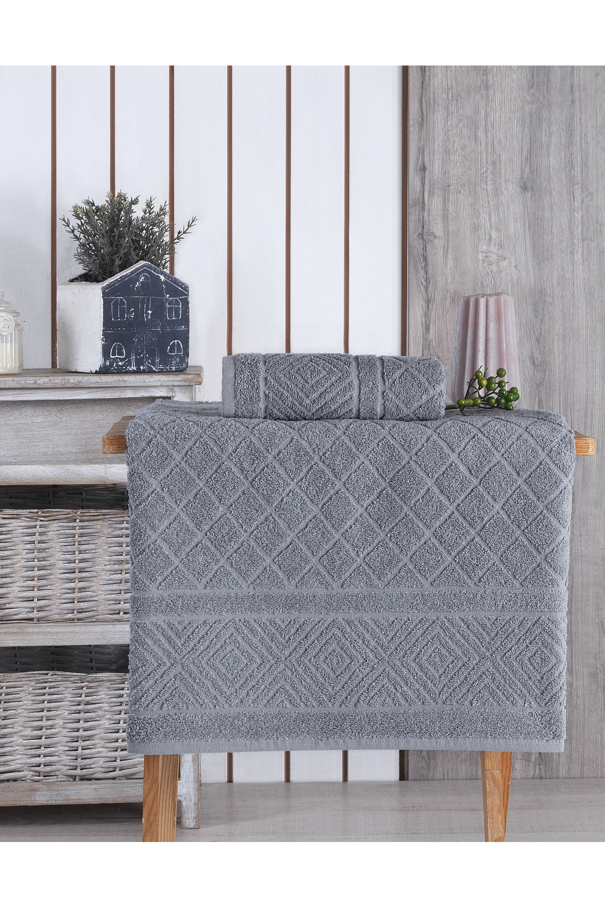 Louis Marie Reyna 2'li Banyo Havlu Seti | %100 Pamuk | Gri