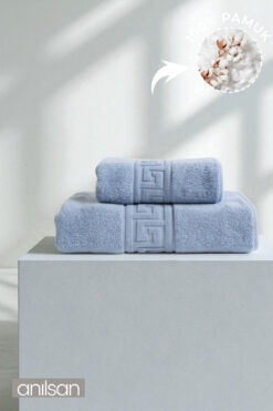 Anılsan 2'li Mavi Greek Havlu Seti %100 Pamuk - 1 Adet El Havlusu 50x90 Ve 1 Adet Banyo Havlusu 70x140