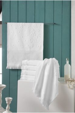 Genel Markalar 6 Adet 30x50 Etamın Jakarlı Sacaklı Beyaz Kaneviçe