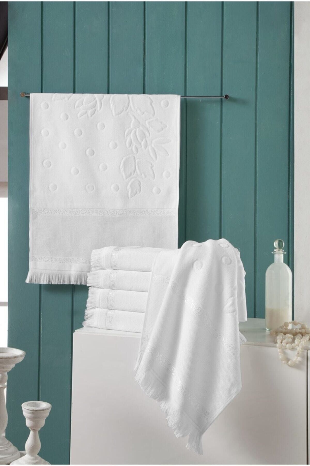 Genel Markalar 6 Adet 30x50 Etamın Jakarlı Sacaklı Beyaz Kaneviçe