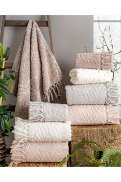 Hazangülü Buldan Üretimi Çeyizlik Lüks Jakarlı Merlin 4'lü El/yüz Havlusu I 50x90