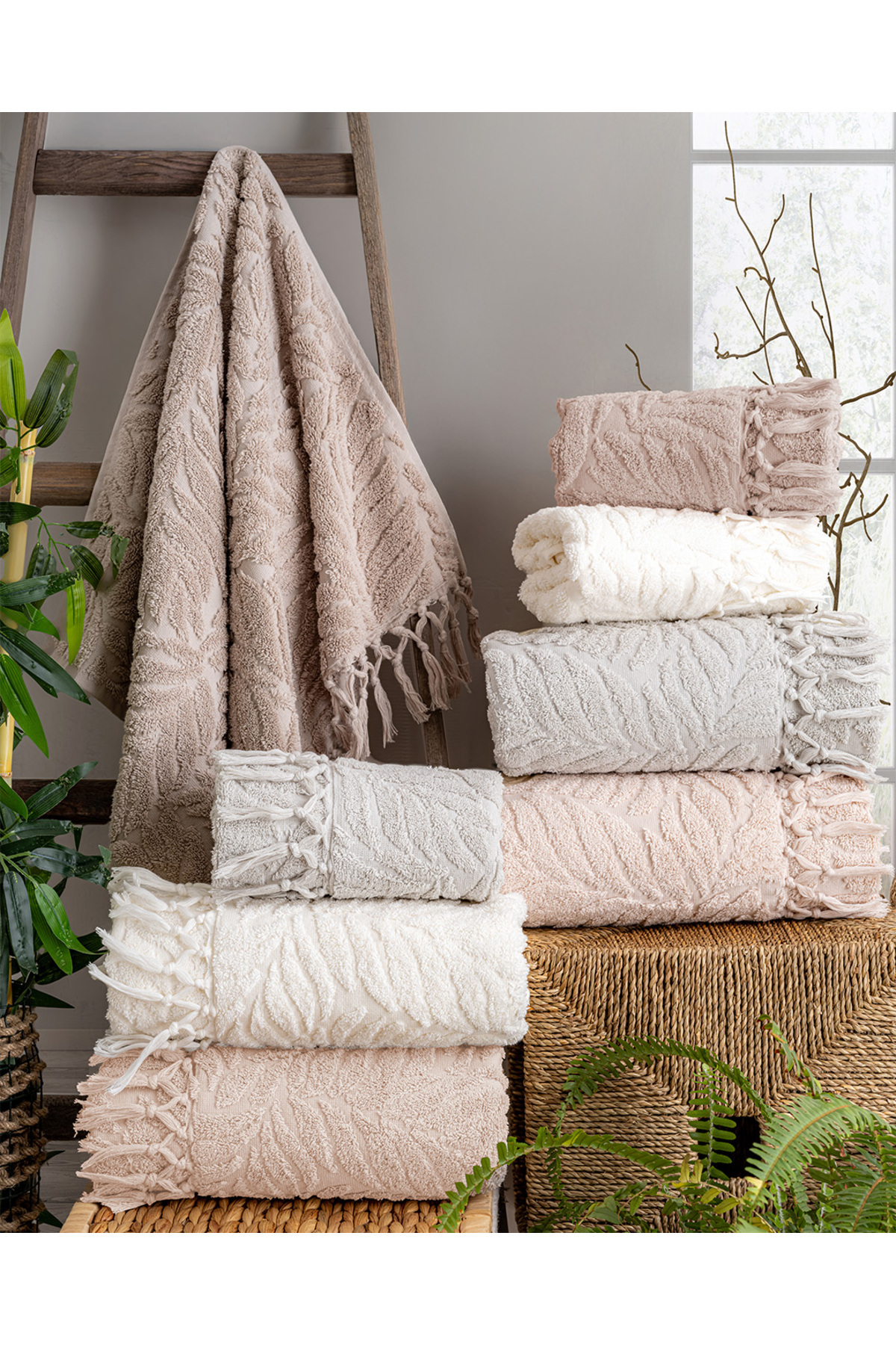 Hazangülü Buldan Üretimi Çeyizlik Lüks Jakarlı Merlin 4'lü El/yüz Havlusu I 50x90