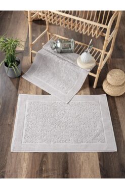Sevim %100 Pamuklu 2'li Set Ayak Havlusu - Yumuşak & Kalın - Gri & Damask Desenli Havlu Takımı - 50x70 Cm