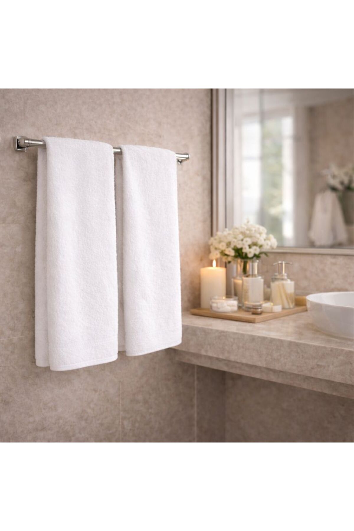Elaganya Beyaz Renkli Banyo Duş Havlusu Pamuklu Vücut Plaj Otel Havlusu Pamuklu Havlu 70x140 Cm - Görsel 2