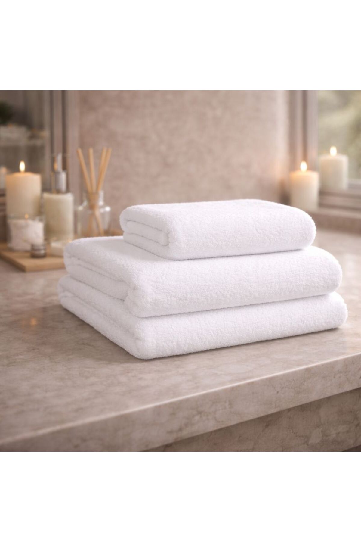 Elaganya Beyaz Renkli Banyo Duş Havlusu Pamuklu Vücut Plaj Otel Havlusu Pamuklu Havlu 70x140 Cm - Görsel 3