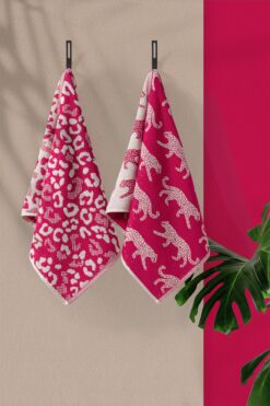 Coton Delux 2li %100 Pamuk El/ Yüz Havlusu Seti - 50x70 cm – Leopar Desenli Renkli