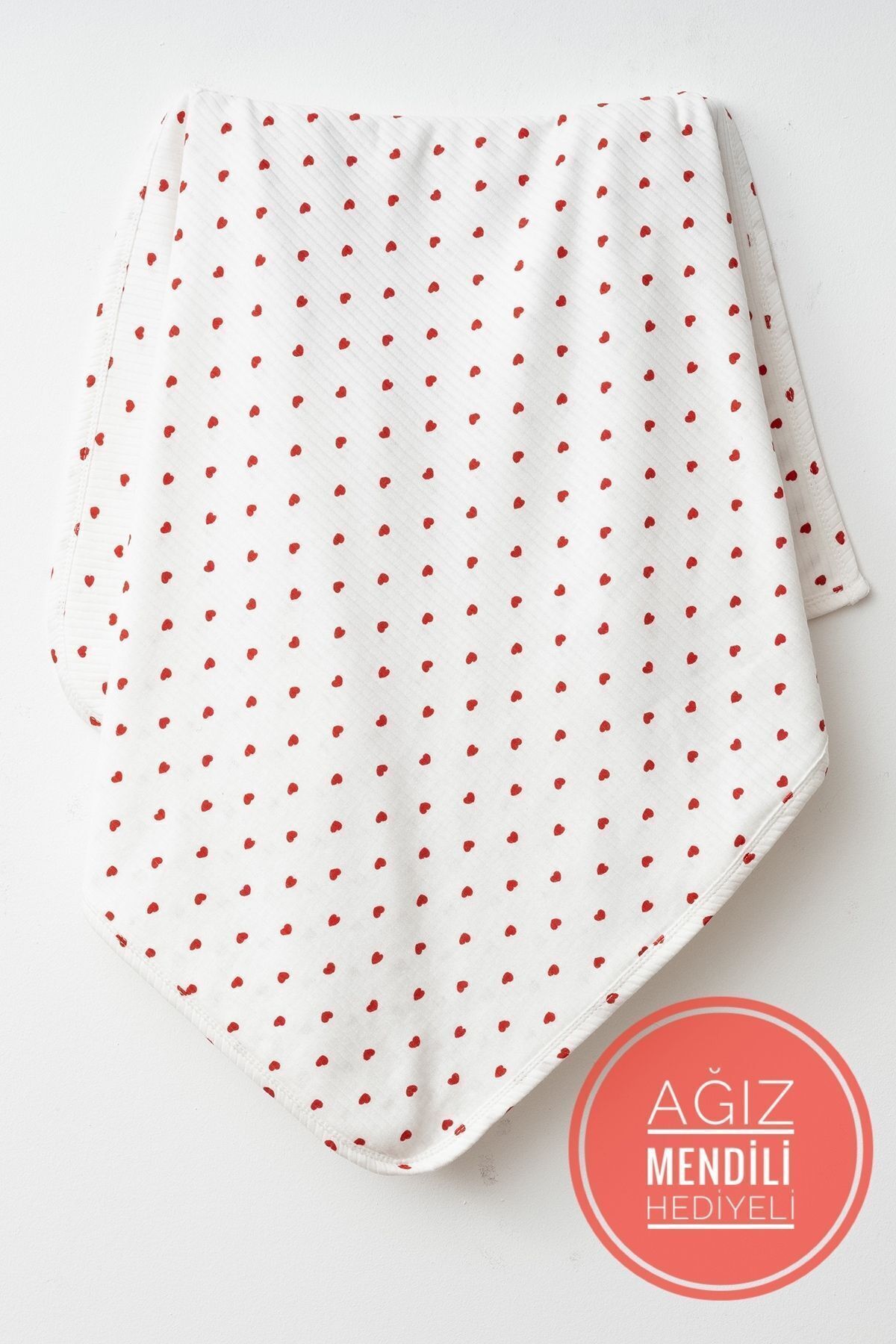 yukobaby bebeğiniz için en doğalı Kırmızı Kalpli Naturel %100 Pamuklu 80x90 cm Tek Kat Bebek Battaniye