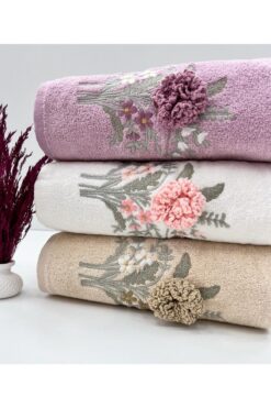 AYHANHOME 3d Çiçek Desenli Çeyizlik 3 Adet 50x90 El Yüz Havlu Seti