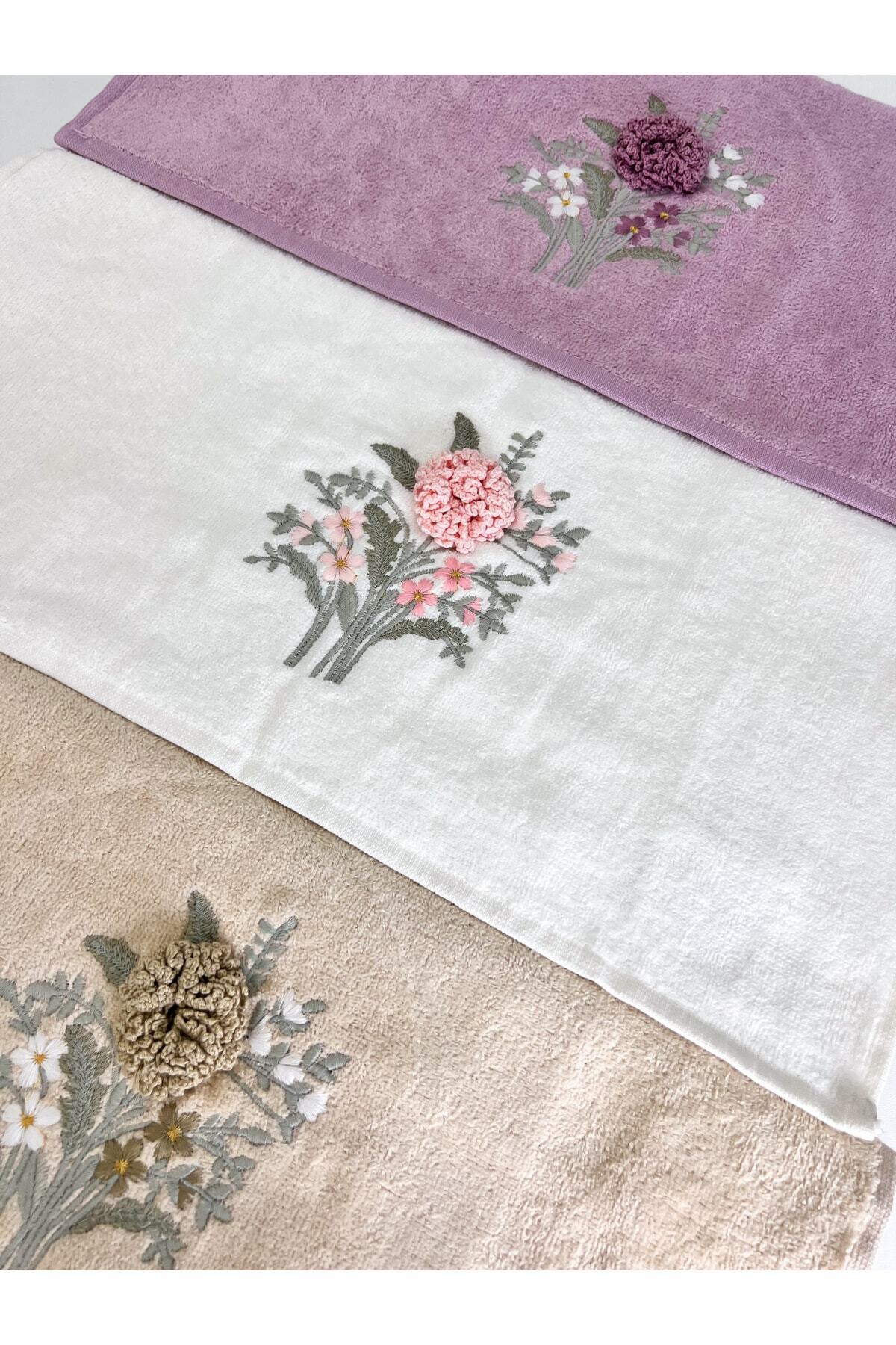 AYHANHOME 3d Çiçek Desenli Çeyizlik 3 Adet 50x90 El Yüz Havlu Seti - Görsel 3