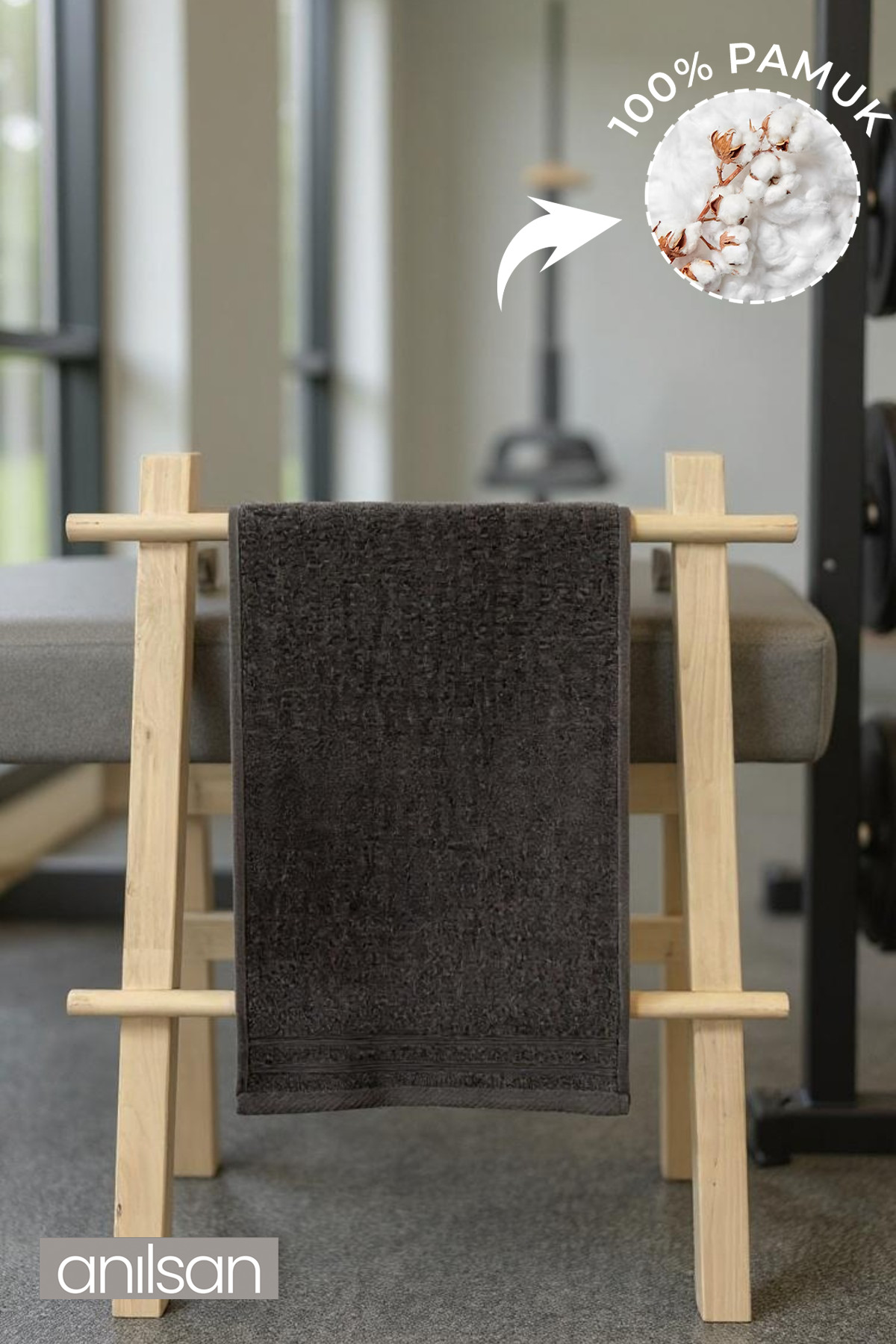 Anılsan Antrasit Sporcu Havlusu 30x130cm %100 Pamuk - Yüksek Emicilik, Hafif ve Çabuk Kuruma Özellikli - Görsel 3