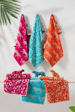 Coton Delux 6'lı %100 Pamuk El/ Yüz Havlusu Seti - 50x70 cm – Leopar Desenli Renkli