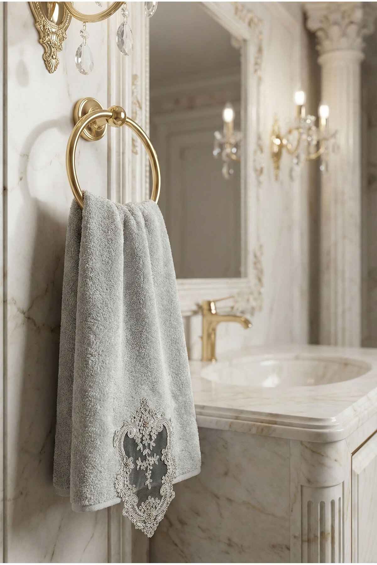 Class Bambu Dantelli El ve Yüz Havlusu 50 X 90 cm Hürrem Taş 1 Adet Tekli Kutulu 250 Gram