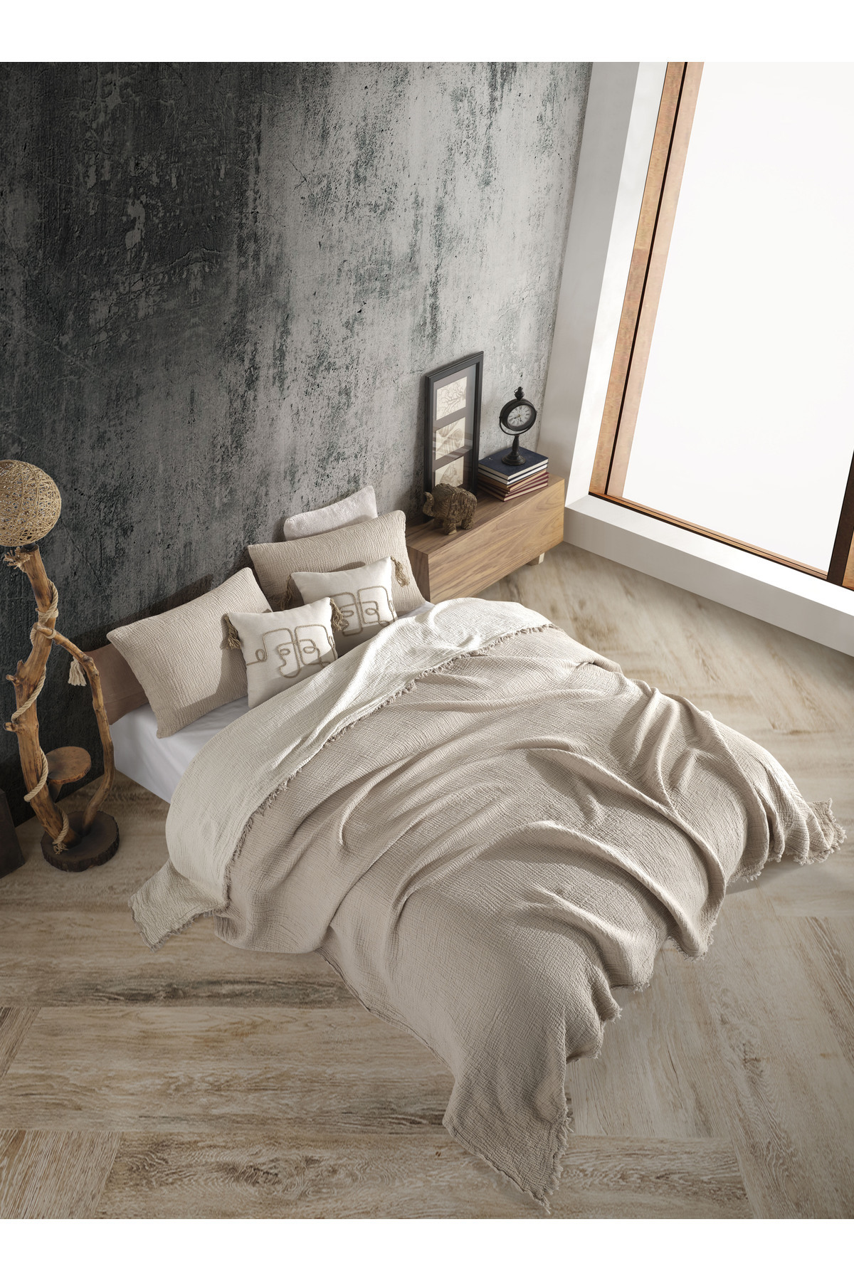 destinyhometex Vizon Çift Kişilik 240x250cm Yatak Örtüsü/2 Adet 50x70cm Yastık 4 Katlı Multi Muslin %100 Pamuk