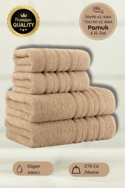 MODALİN 4 Lü Banyo Havlusu Seti Dora Bej - 70X140cm x2 / 50x90cm x2