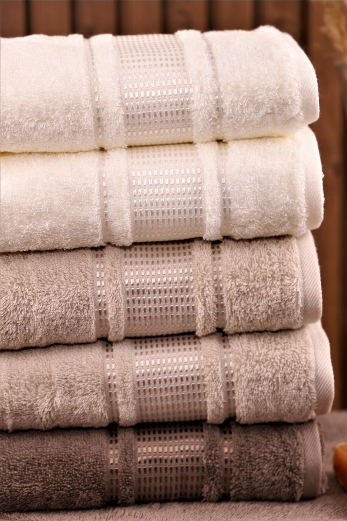 Özdilek Colourist 6'lı Pamuklu Su Emiciliği Yüksek 50*90 El Yüz Havlusu krem-kahve-bej - Görsel 2