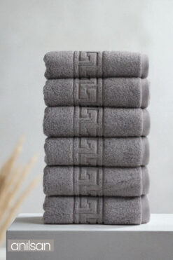 Anılsan 6'lı Greek Antrasit El Havlusu - 50x90 Cm, 225 Gr, %100 Pamuk, Spa Ve Otel Havlusu