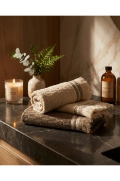 Plume Ceramic Home %100 Pamuk 4'lü Premium Kahverengi Krem Saçaklı El Yüz Havlu Seti 50*80cm