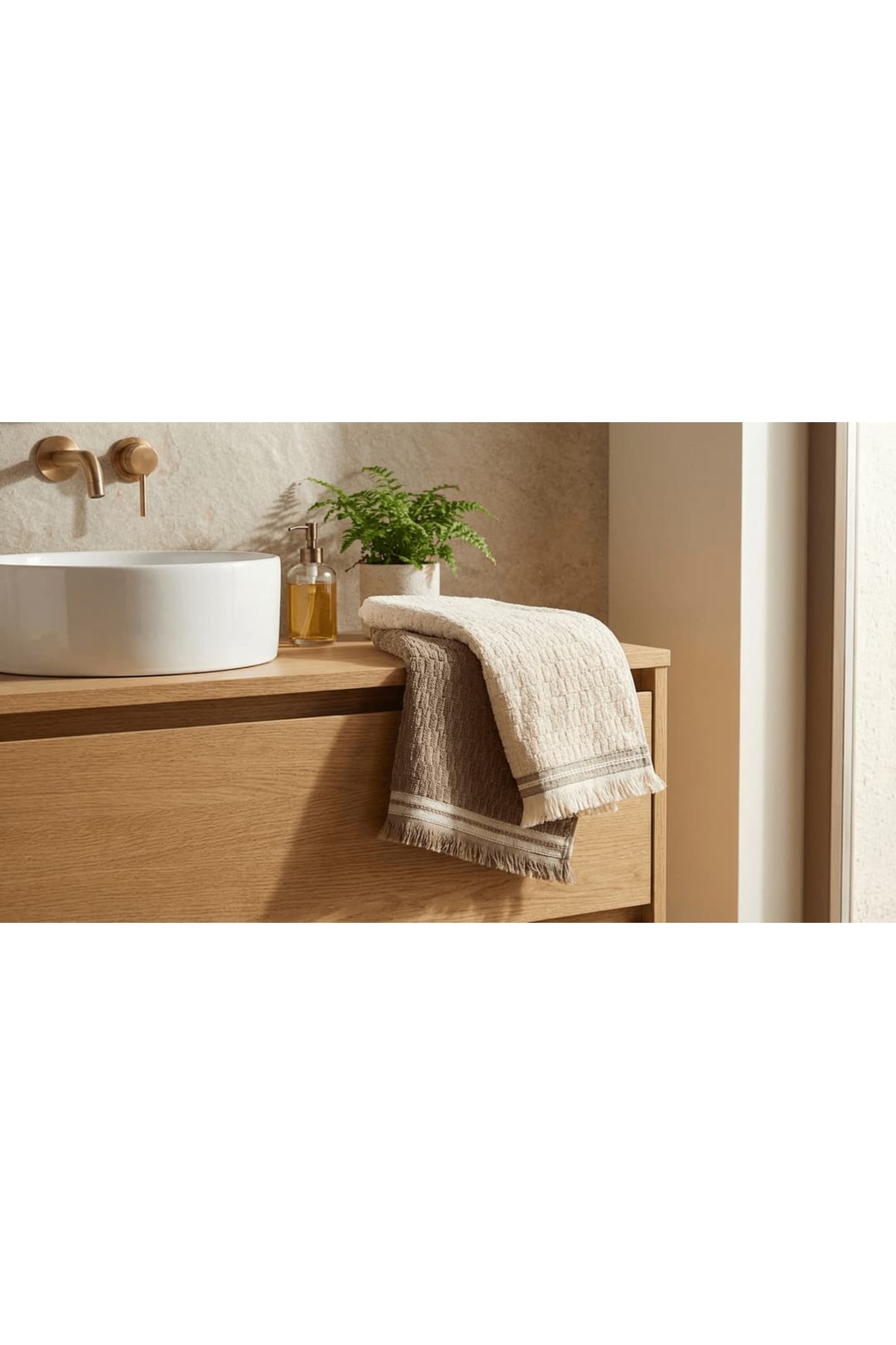 Plume Ceramic Home %100 Pamuk 4'lü Premium Kahverengi Krem Saçaklı El Yüz Havlu Seti 50*80cm - Görsel 3