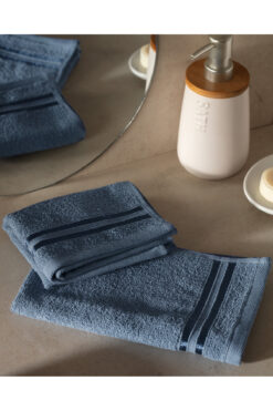 Madame Coco Maynor Bordürü Floşlu 2'li %100 Pamuk El Havlusu - Mavi