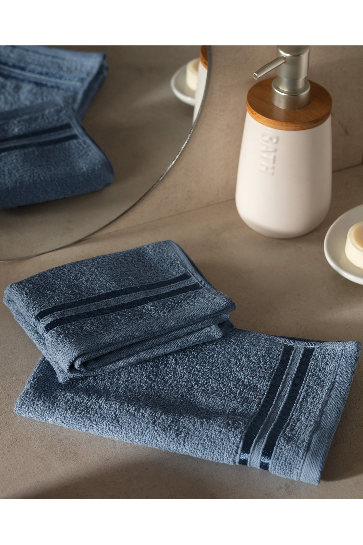 Madame Coco Maynor Bordürü Floşlu 2'li %100 Pamuk El Havlusu - Mavi