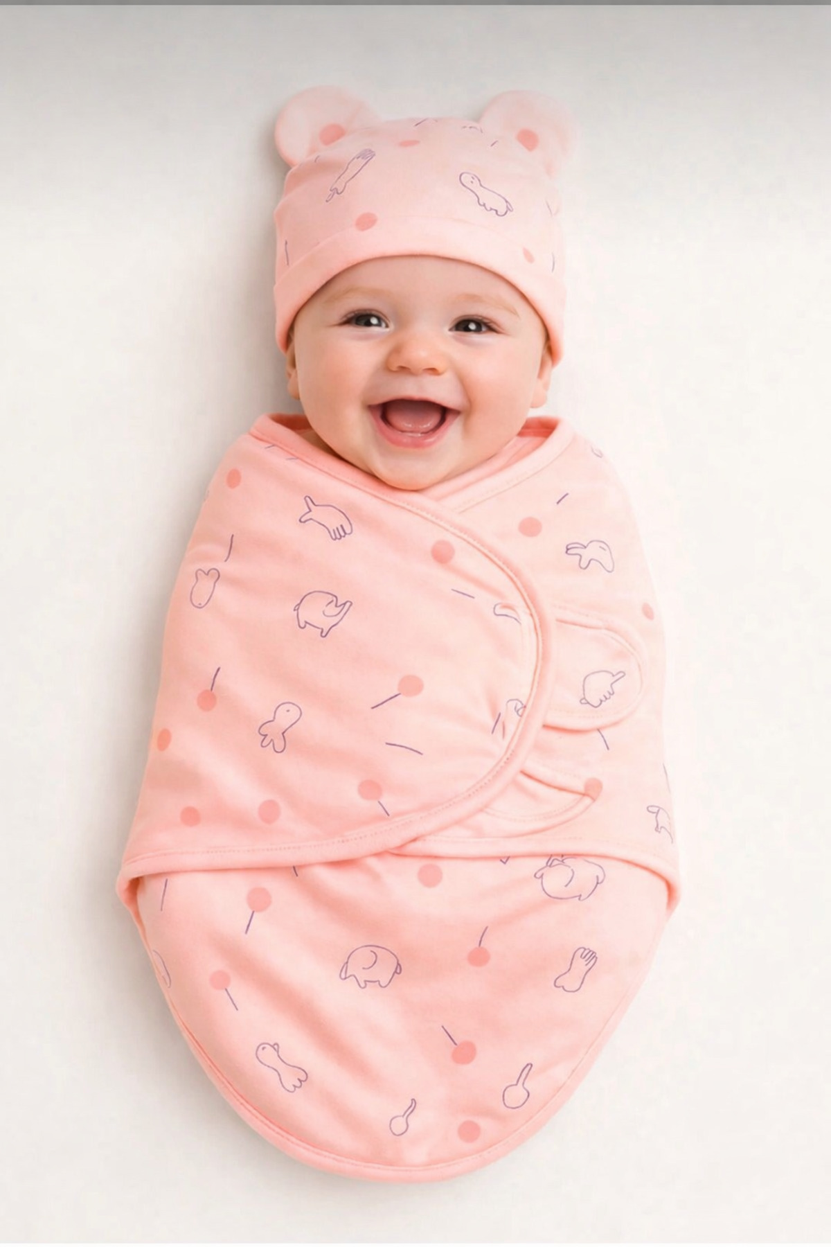 moukou %100 Pamuk Yenidoğan Kundak Seti – 0-3 Ay Cırtlı Bebek Kundak & Şapka – Hediyelik Hastane Çıkışı