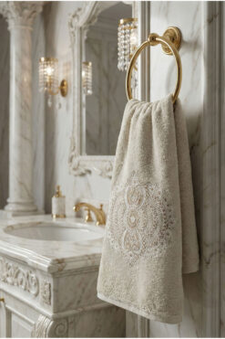 Class Bambu Dantelli El ve Yüz Havlusu 50 X 90 cm Şiraze Bej 1 Adet Tekli Kutulu 250 Gram