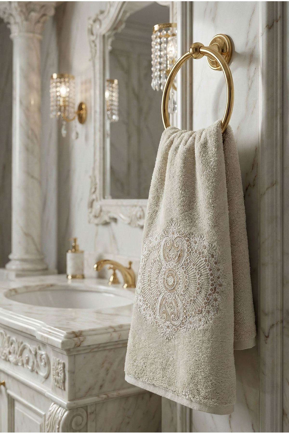 Class Bambu Dantelli El ve Yüz Havlusu 50 X 90 cm Şiraze Bej 1 Adet Tekli Kutulu 250 Gram