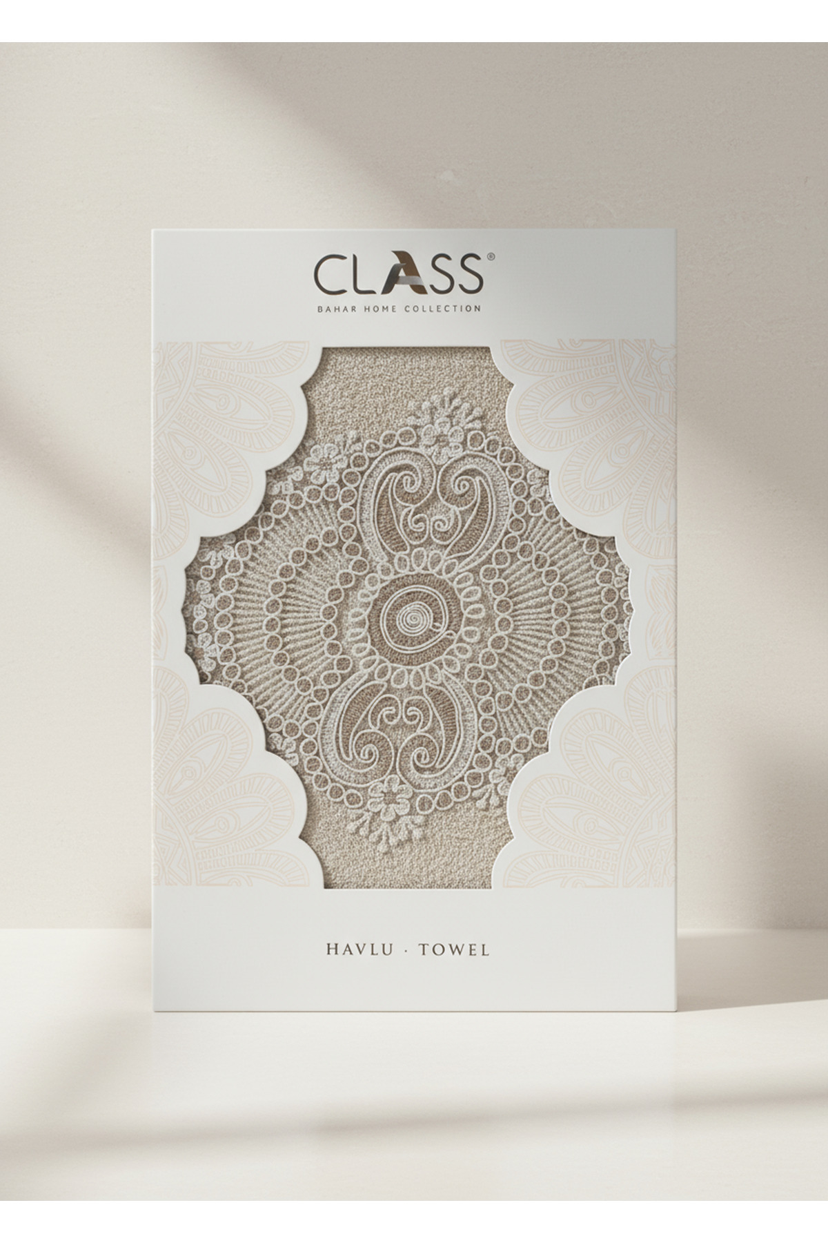 Class Bambu Dantelli El ve Yüz Havlusu 50 X 90 cm Şiraze Bej 1 Adet Tekli Kutulu 250 Gram - Görsel 3