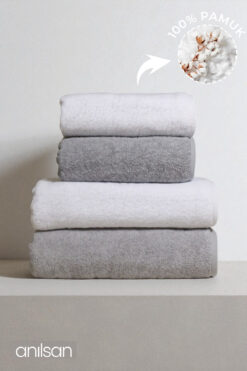 Anılsan 4'lü Gri-Beyaz Havlu Set %100 Pamuk - 2 Adet El Havlusu 50x90 ve 2 Adet Banyo Havlusu 70x140