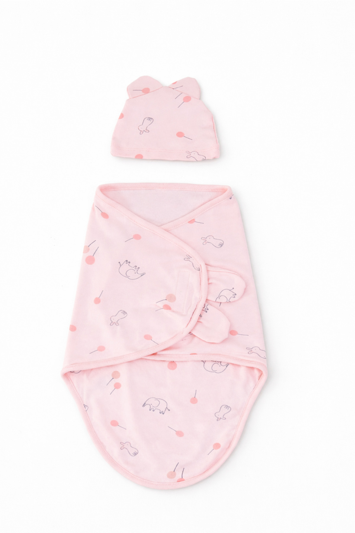 moukou %100 Pamuk Yenidoğan Kundak Seti – 0-3 Ay Cırtlı Bebek Kundak & Şapka – Hediyelik Hastane Çıkışı - Görsel 2