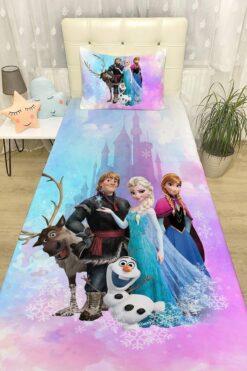 EVPANYA Kale Elsa ve Dostları Desenli Yatak Örtüsü ve Yastık Kılıfı