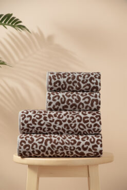DNZGÜLCAN 4 Parça Hamam Takımı (2 Adet 70x140 Havlu, 2 Adet El 50x90 Havlu) - Premium Leopar Desenli Havlu