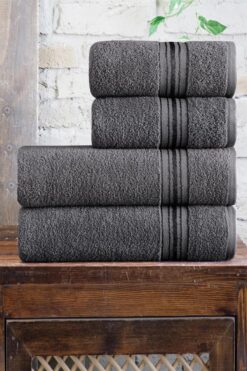 Mürdüm Home 4'lü Banyo Havlu Seti Hamam Takımı 100% Pamuk