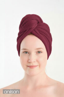 Anılsan Havlu Saç Bonesi Bordo %100Pamuk Saç Kurutma, Kurulama, Duş Banyo Baş Havlusu