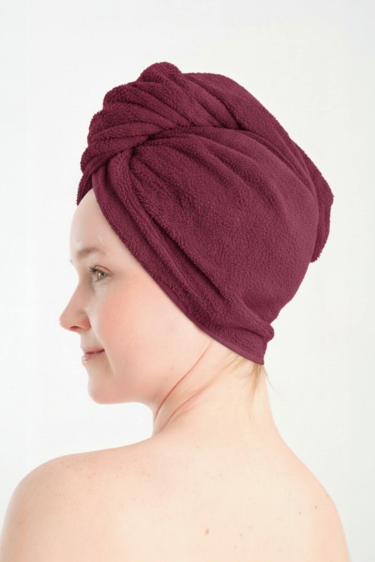 Anılsan Havlu Saç Bonesi Bordo %100Pamuk Saç Kurutma, Kurulama, Duş Banyo Baş Havlusu - Görsel 2