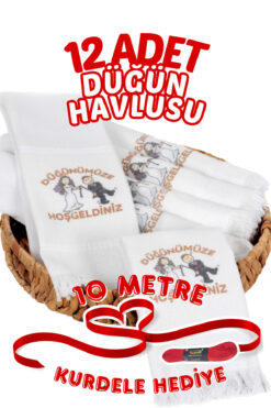 Comfort Home 12 Adetli Saçaklı Düğün Havlusu Kurdele Hediyeli Desenli Konvoy Havlusu Ekonomik Model