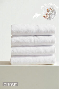 Anılsan 4'lü Düz Beyaz Banyo Havlusu - 90x150 Cm, 650gr, %100pamuk, Spa Ve Otel Havlusu