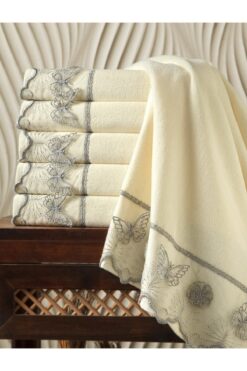 AYHANHOME Kelebek Güpürlü 3'lü %100 Pamuk 50x90 El Ve Yüz Havlu Seti