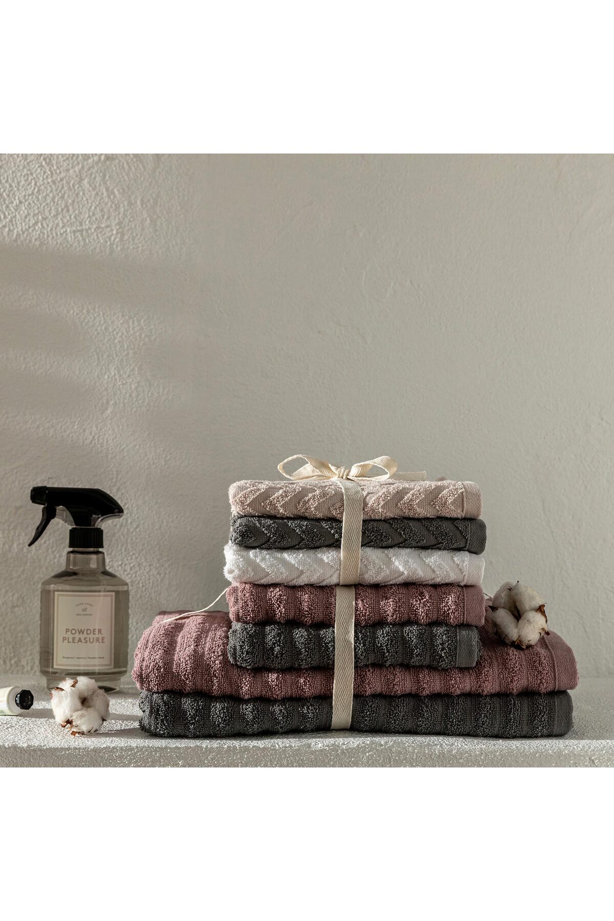 Chakra Wawed %100 Pamuk Aile Seti Mürdüm/Antrasit - Görsel 2