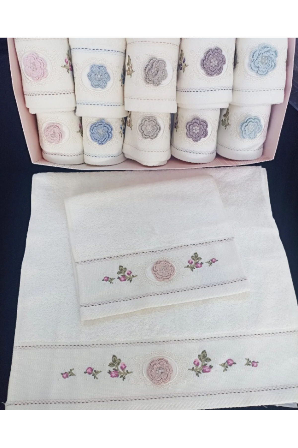 Fiesta Home Fiesta Analı Kızlı Havlu 3D Nakışlı Krem Bambu 50X90 (6 Adet) 30X50 (6 Adet) - Görsel 2